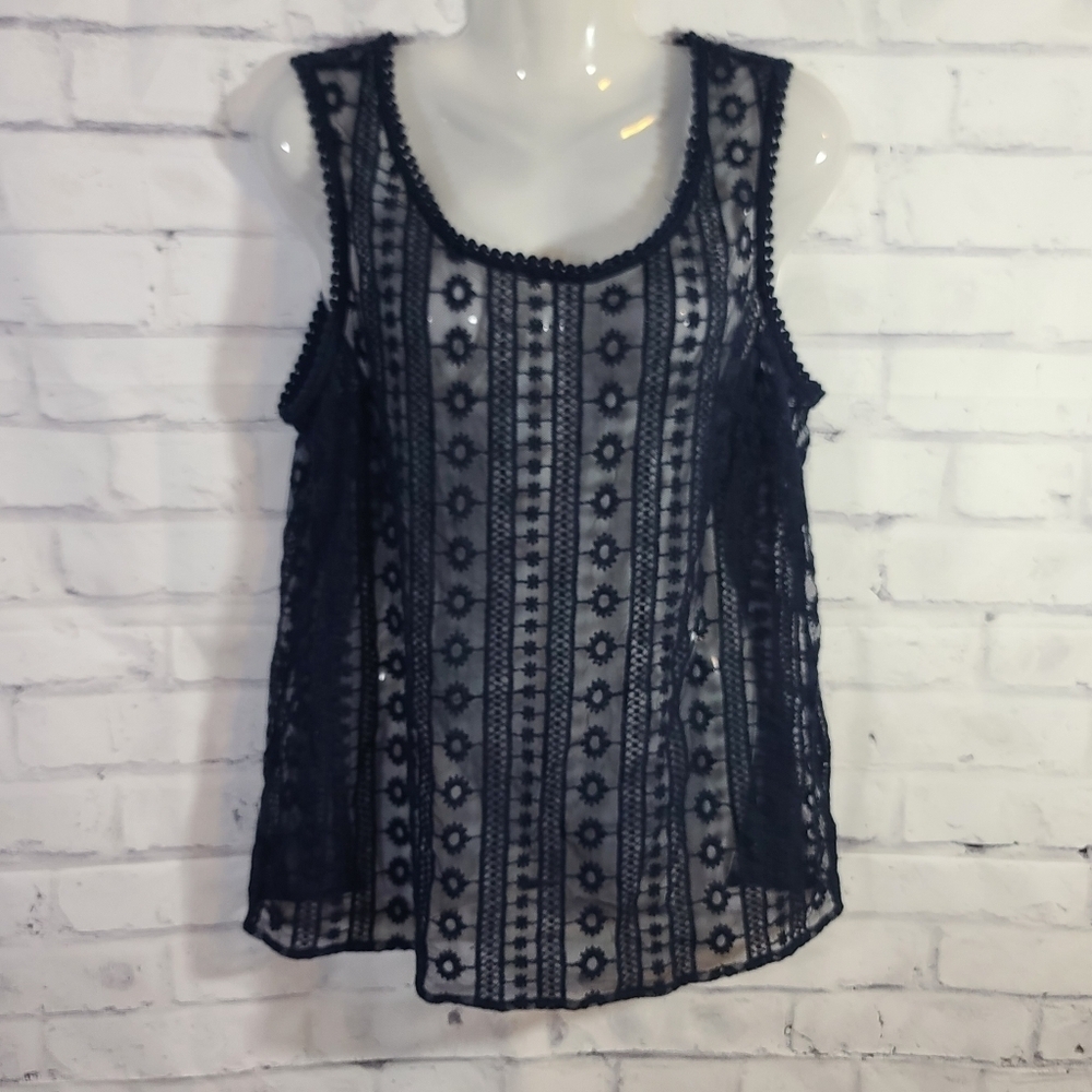 Adiva Navy Crocheted Tank Top